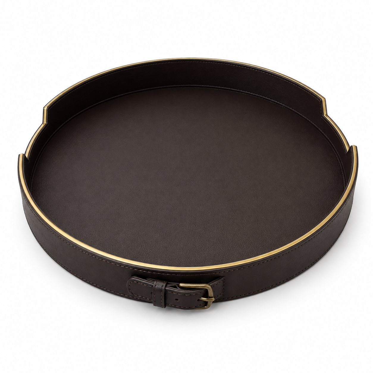 Brown Circular Tray With Buckle Design