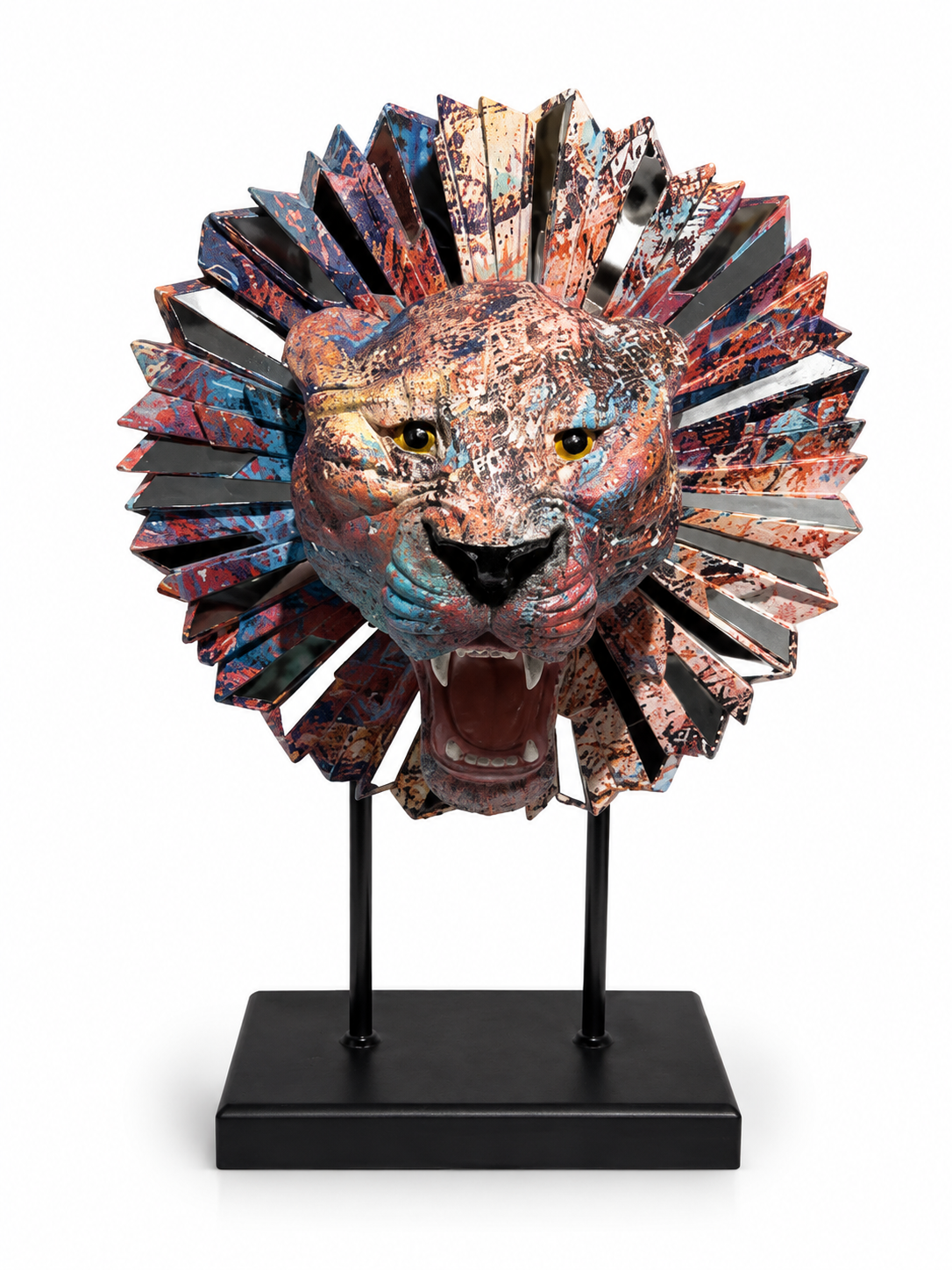 Colourful Leopard Head on Black Stand