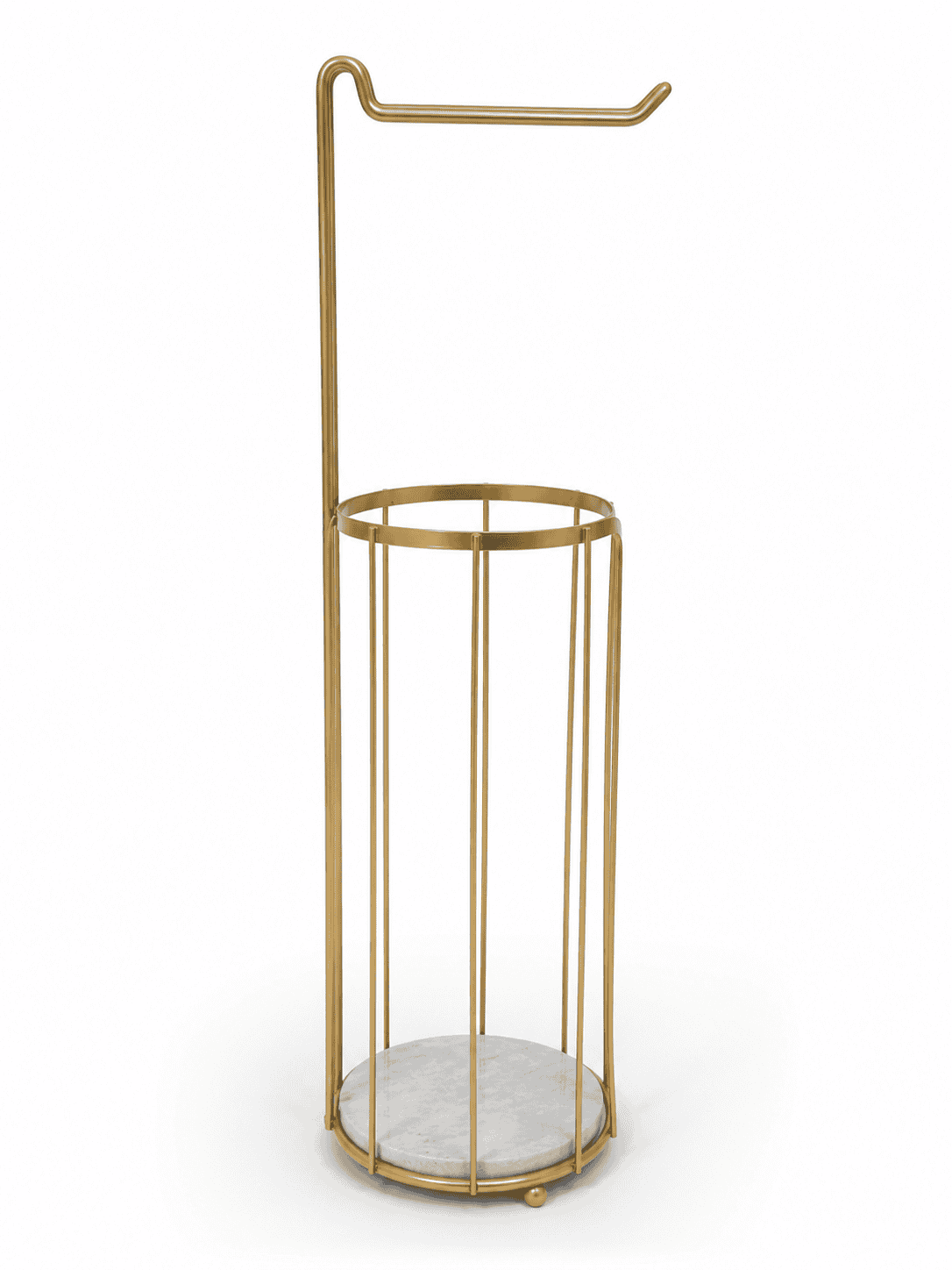 Goldtone tissue holder with marble base and spare roll storage Select 83 more words to run Humanizer.
