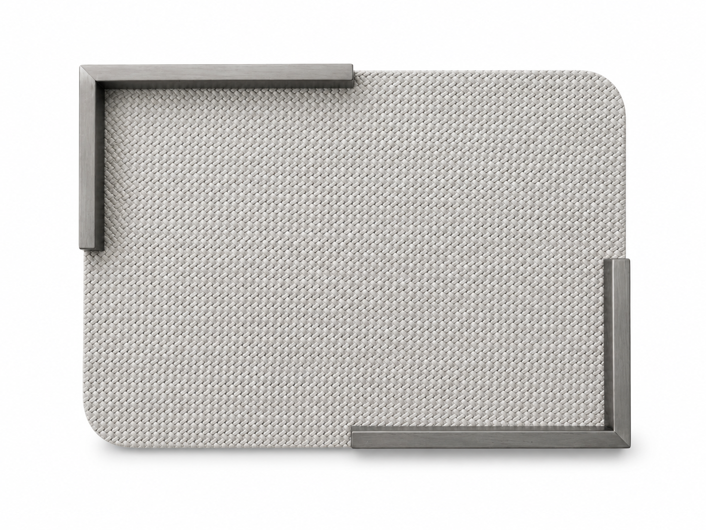 Grey Textured Rectangular Tray With Half Chrome Handle