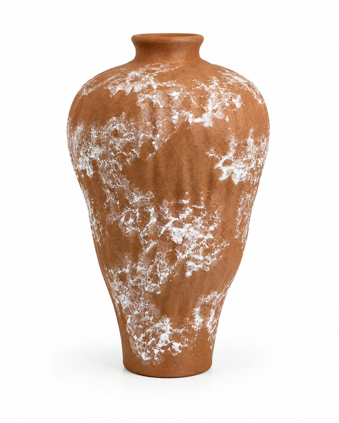 Large Brown Ceramic Vase With White Patches