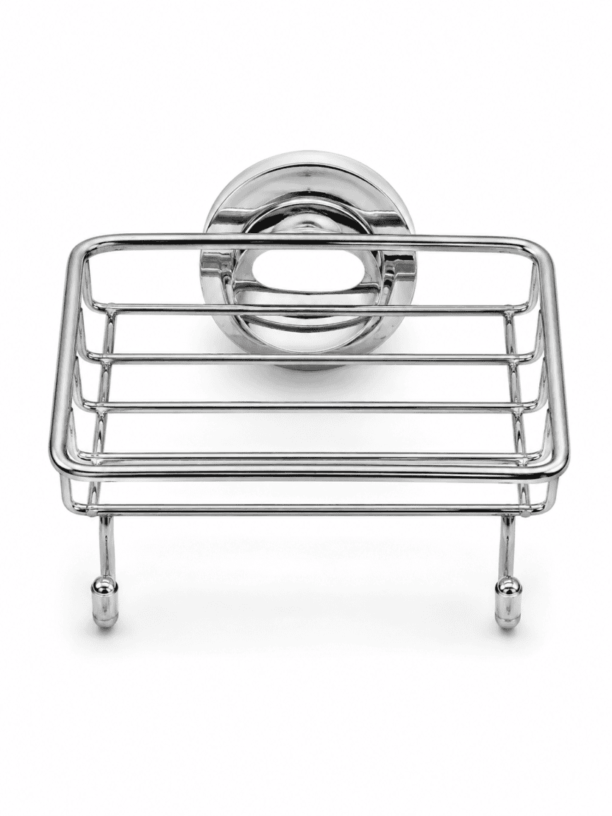 Peel & Fix Chrome Soap Basket for bathroom storage and organization.