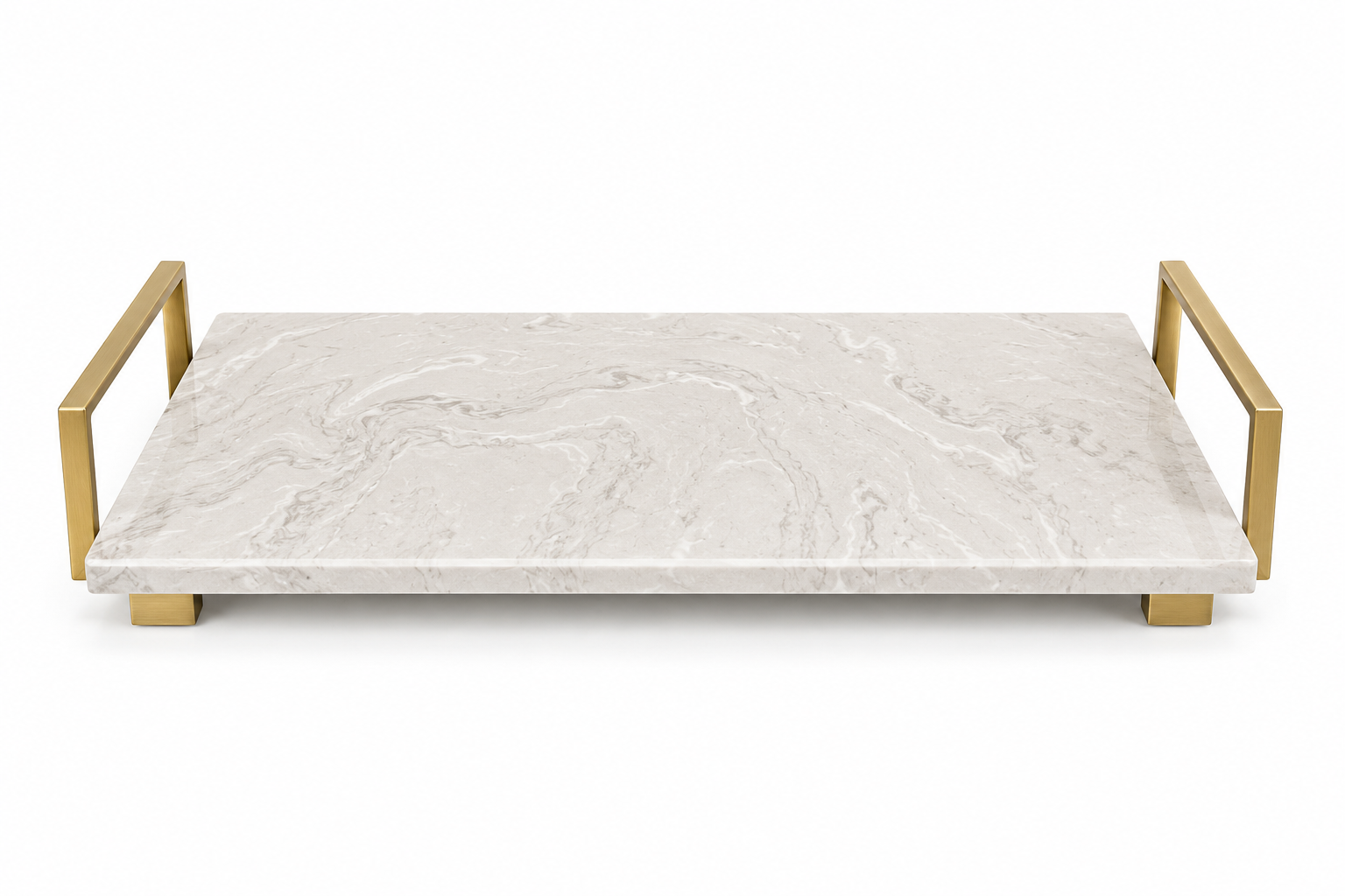 Rectangular White Marble Tray With Gold Handle