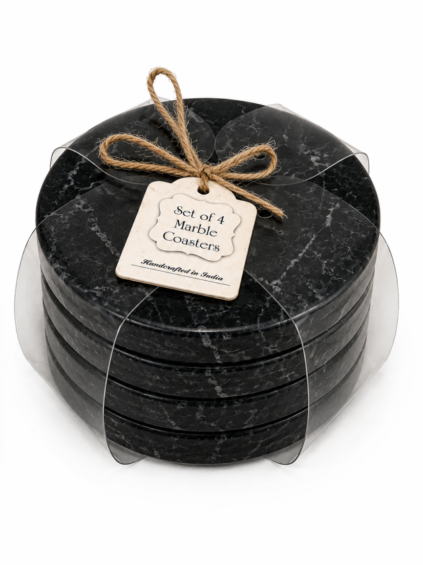 Set of 4 Marble Coasters – Black & Grey