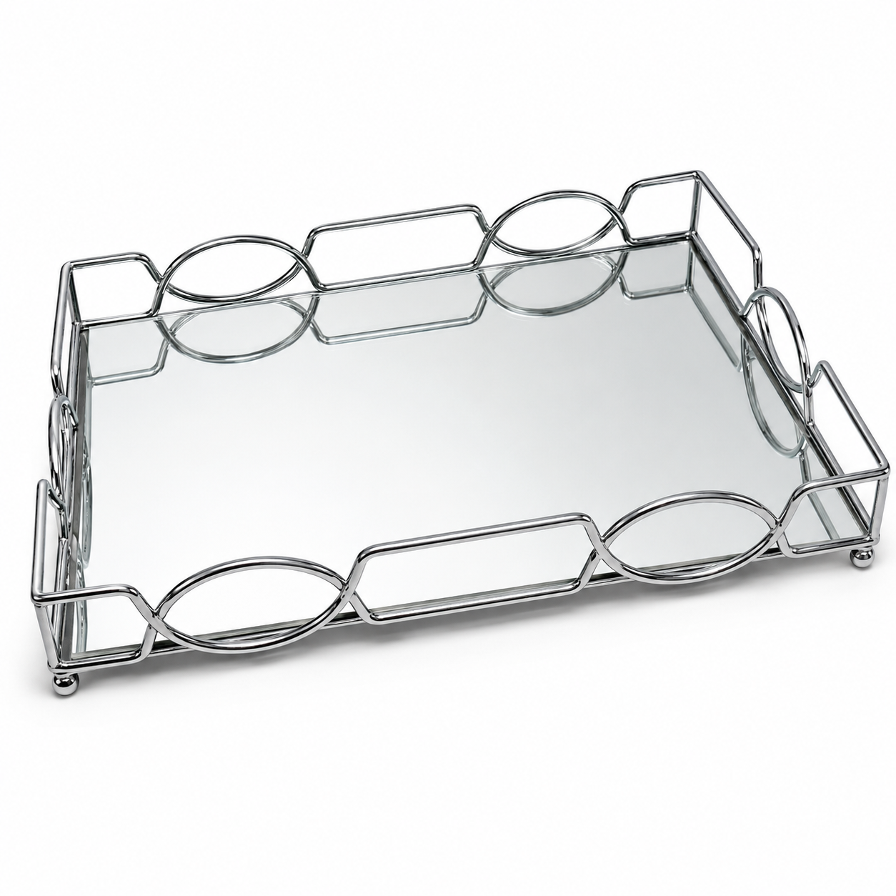 Silver Rectangular Mirrored Tray