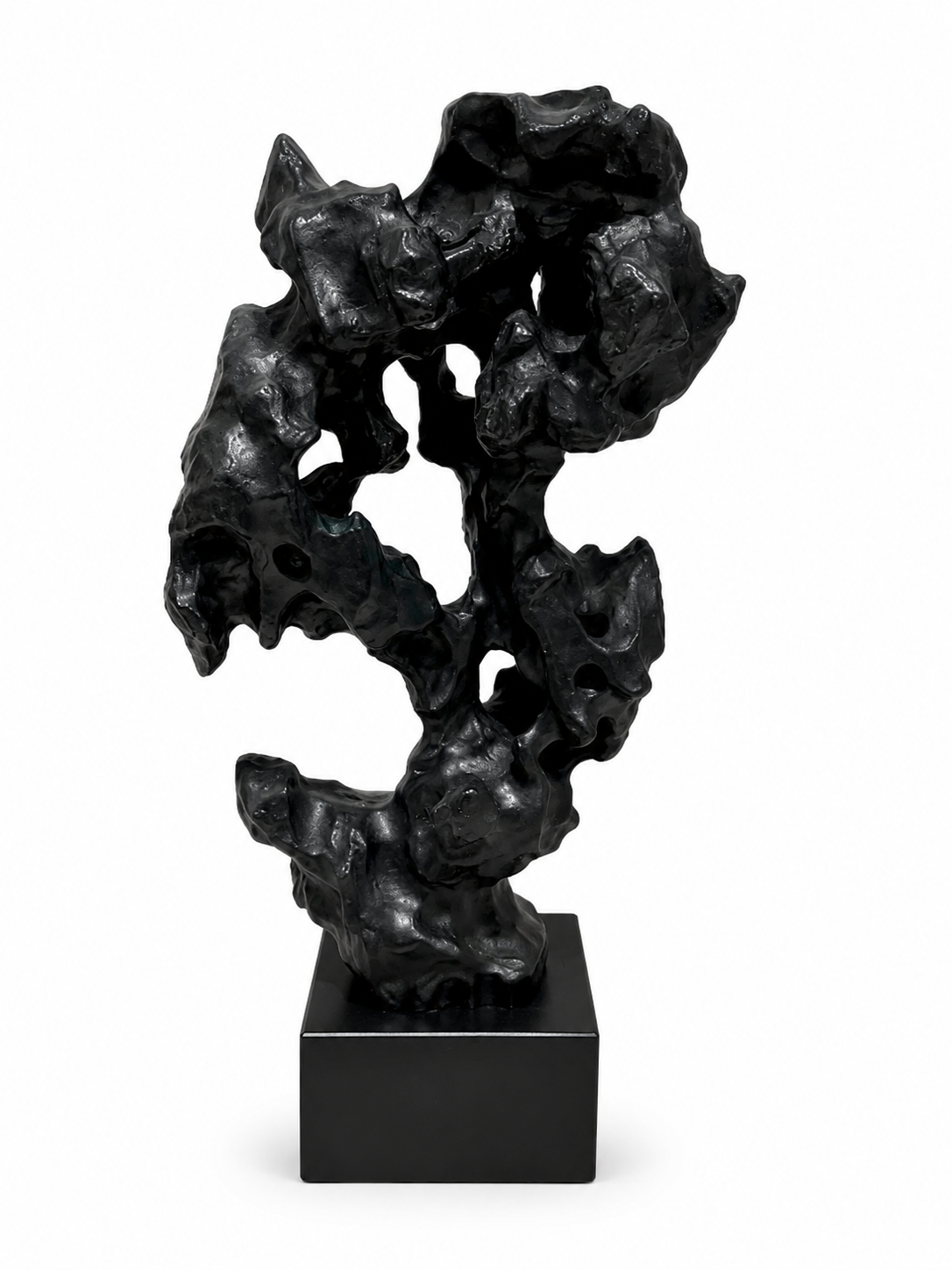 Black Irregular Resin Ornament on Marble Stand - Image 2