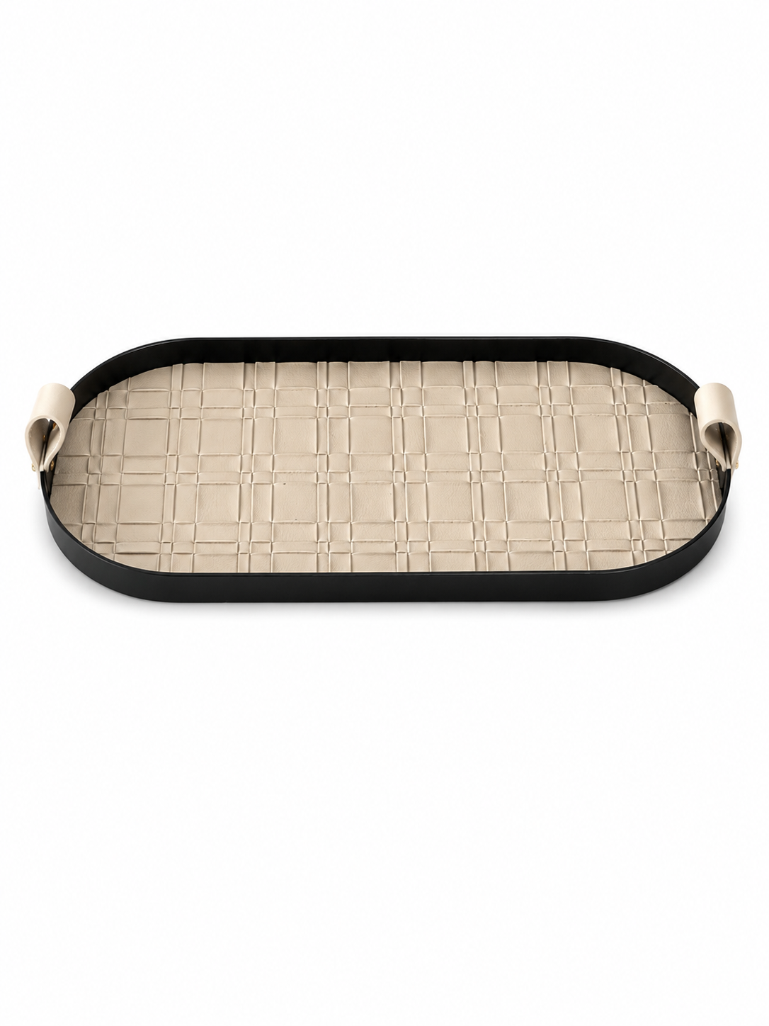 Small Oval Beige Textured Tray With Cream Clip Handles