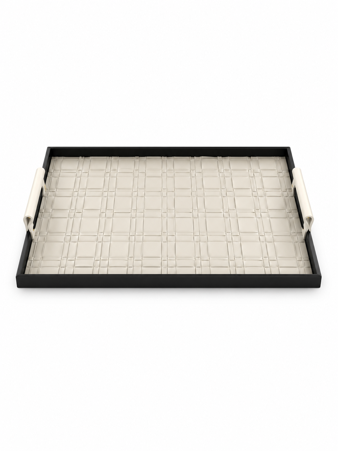 Small Rectangular Beige Textured Tray With Beige Clip Handles