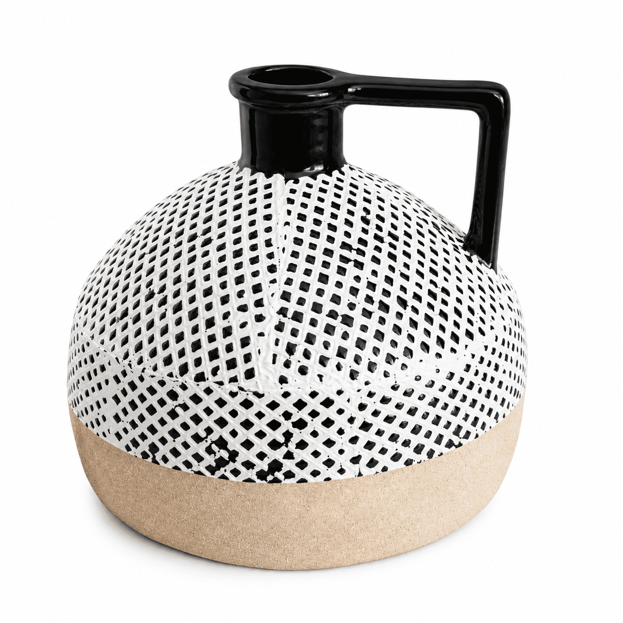 Tall Black Dotted Neck Ceramic Vase With Handle - Image 2
