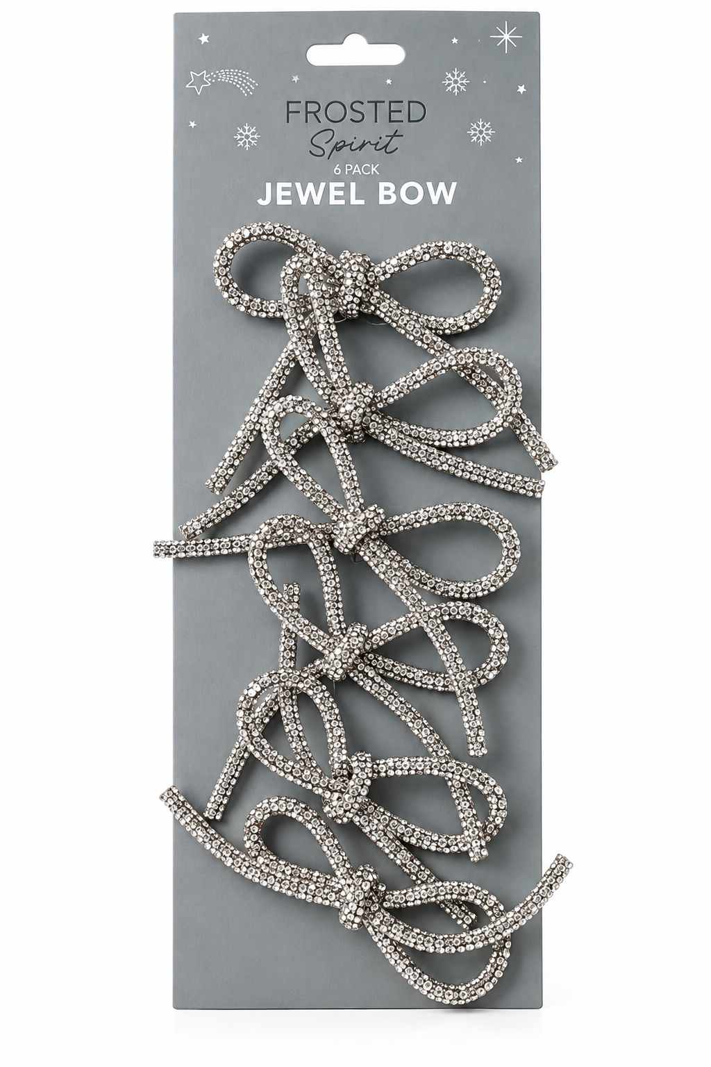 Frosted Spirit Silver Jewel Bow Decoration 6 Pack