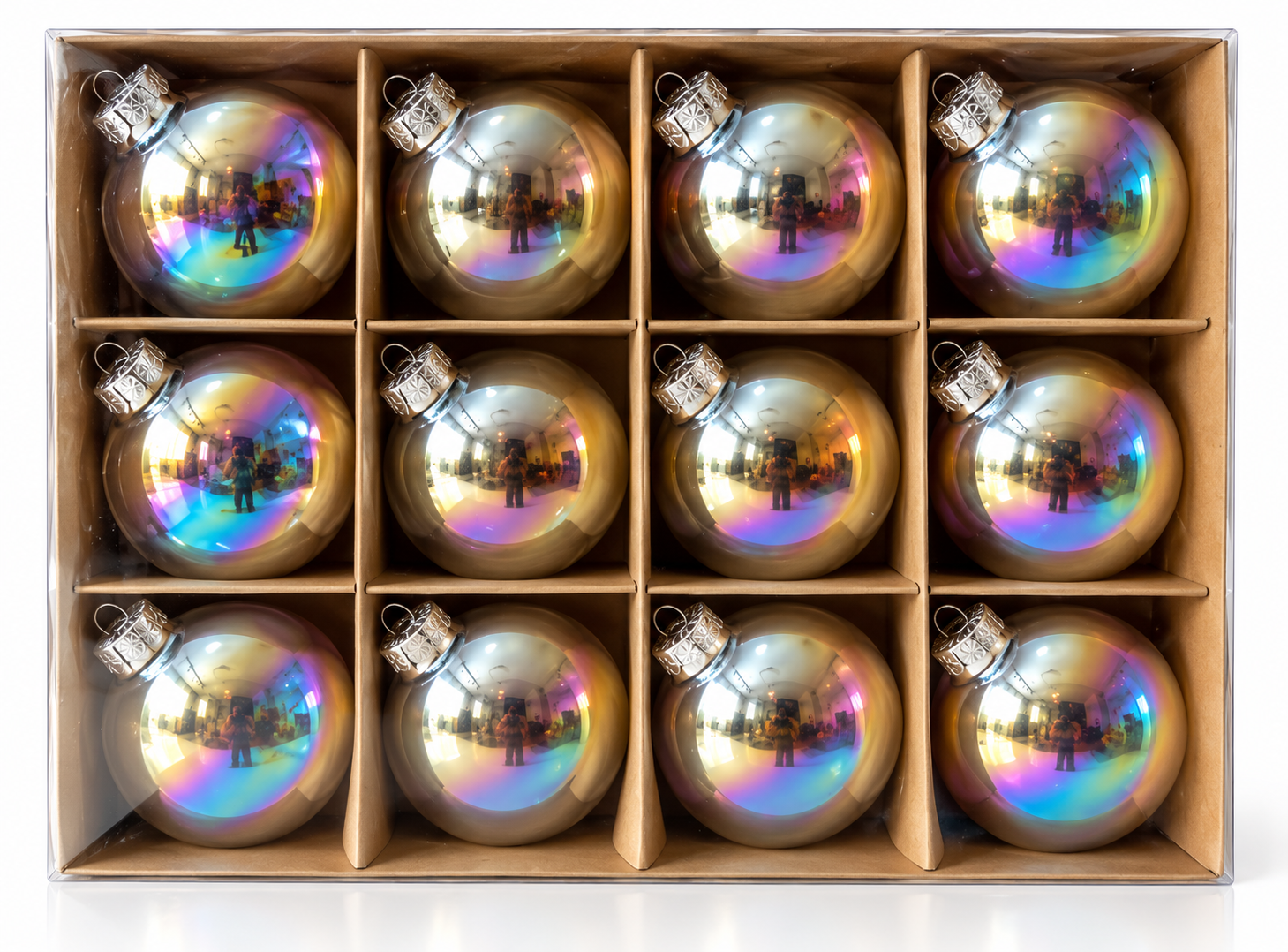 Set of 12 Irisdescent Clear Baubles Pack