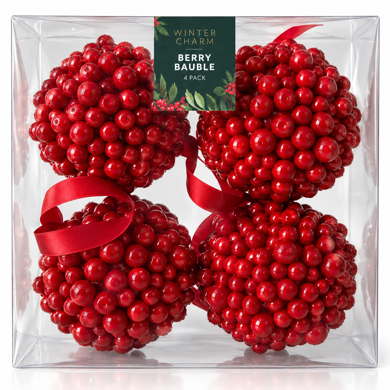 Winter Charm Christmas Berry Baubles 4 Pack