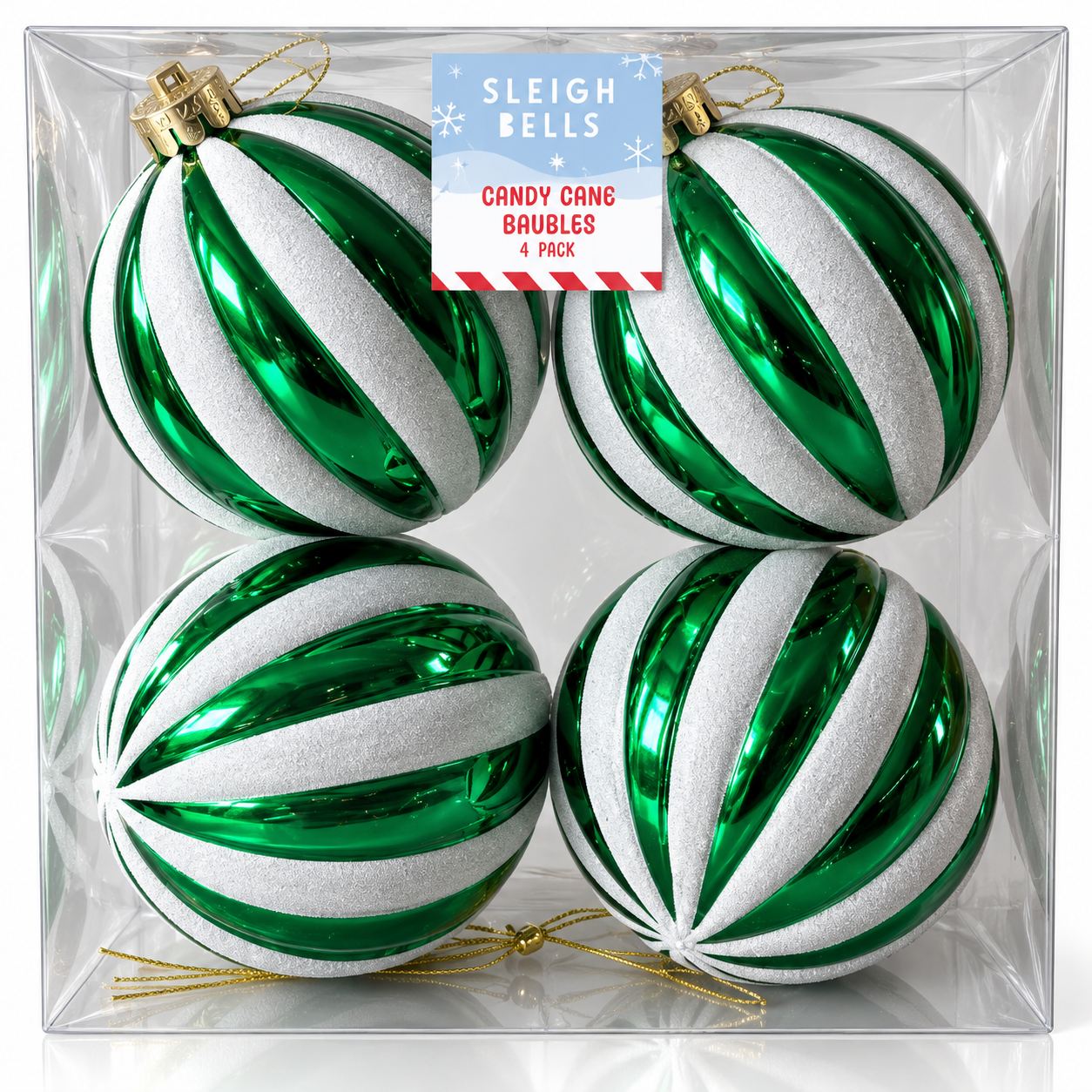Sleigh Bells 12cm Candy Cane Chrismas Baubles 4 Pack