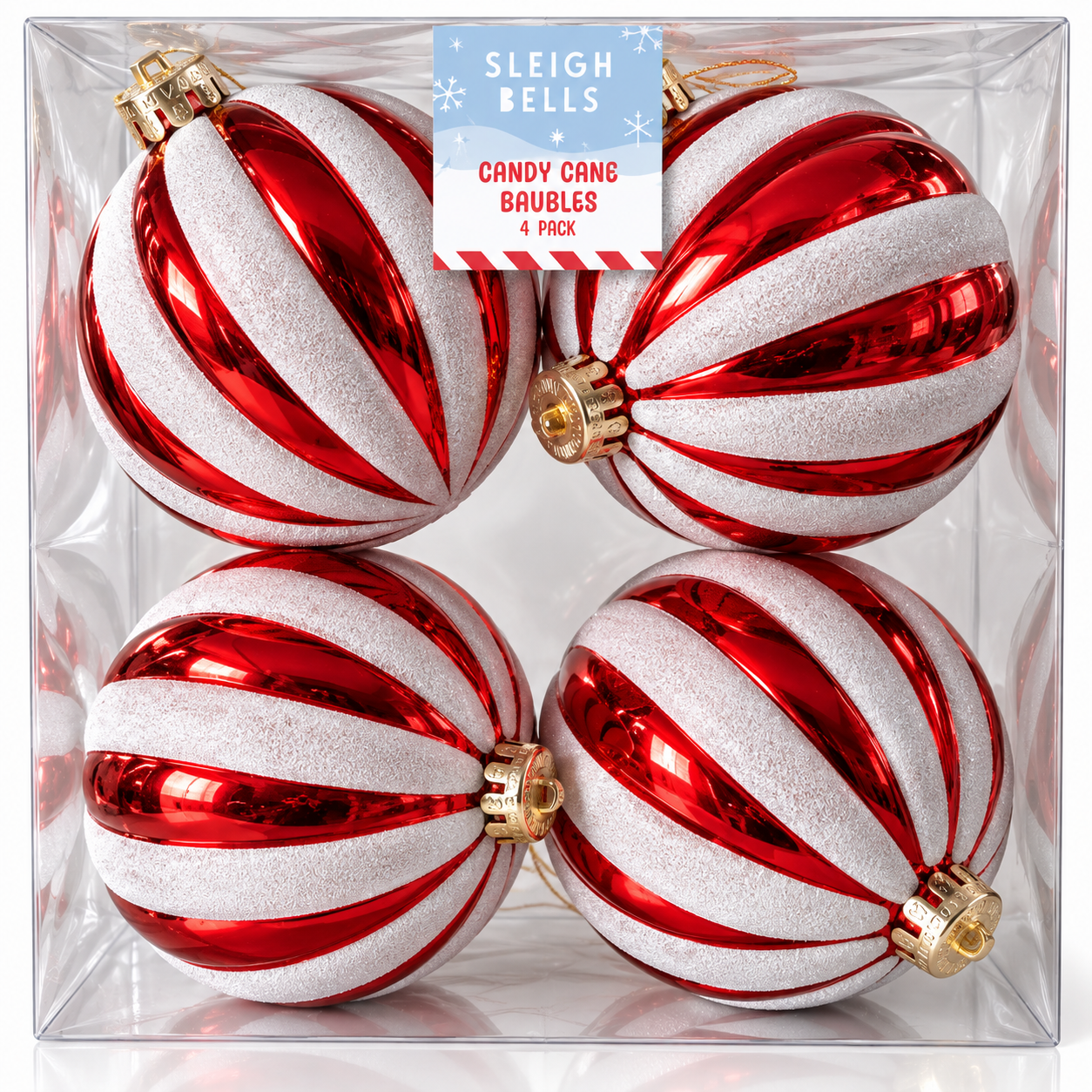 Sleigh Bells 12cm Candy Cane Chrismas Baubles 4 Pack - Image 2