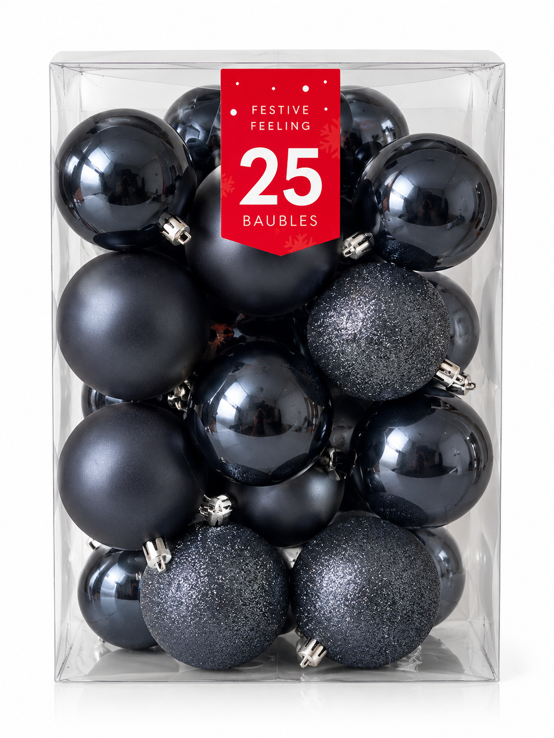 Festive Feeling Mixed Size Christmas Baubles 25pk-Navy