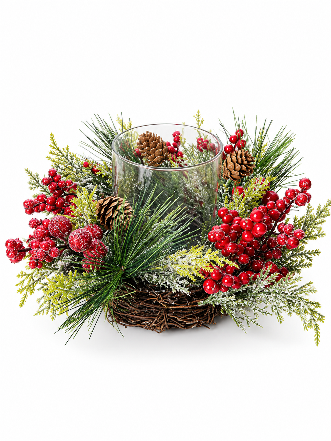 Festive feelings glass hurricane wreath