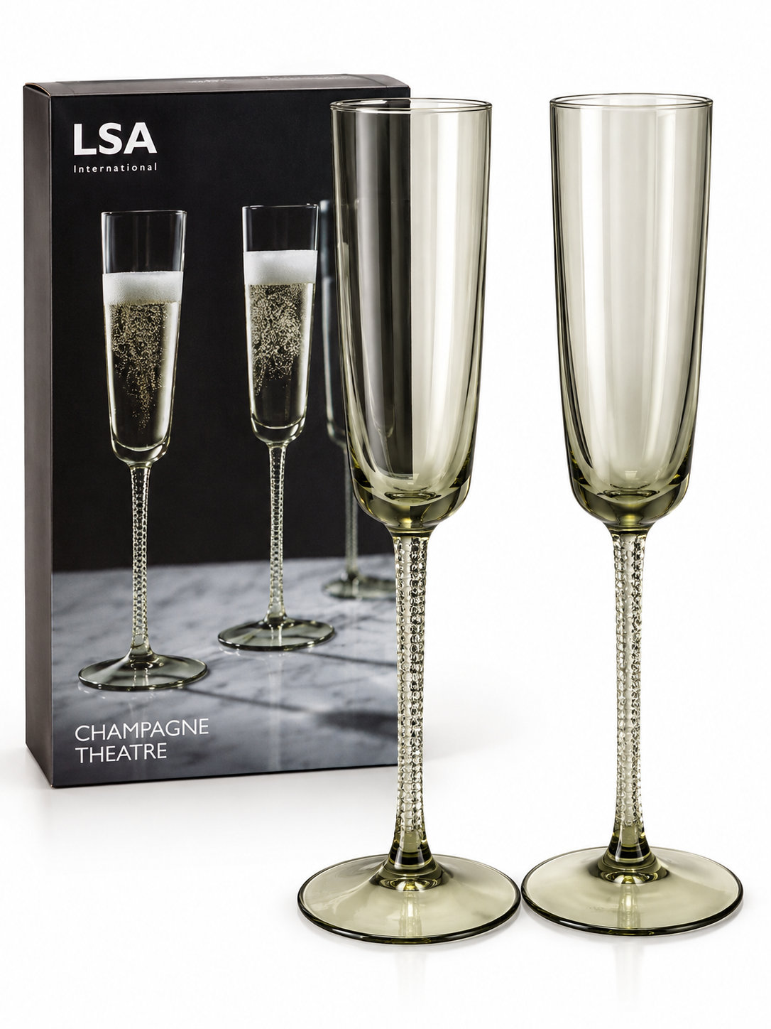 LSA International 2 PK Smoke Grey Champagne Flutes.