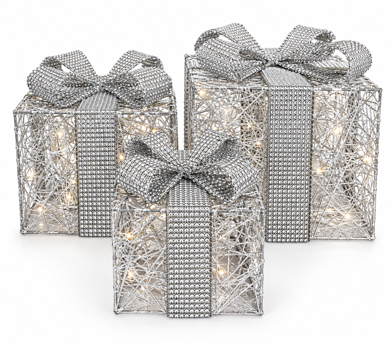 Set Of 3 Led Silver Presents
