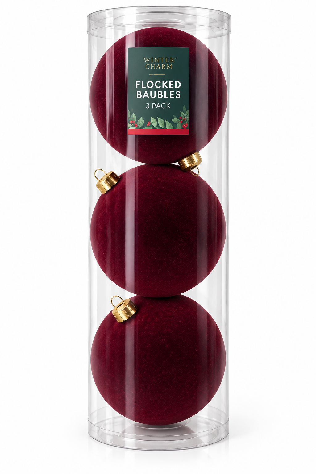 Winter Charm 15cm Flocked Christmas Baubles 3pk